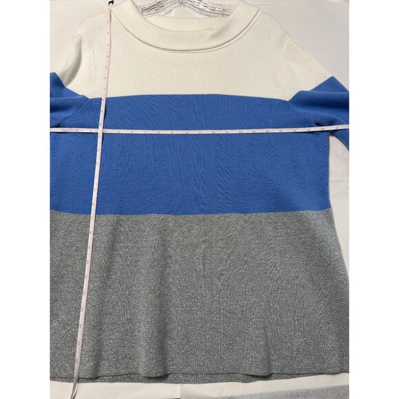 Talbots Large Tunic Boat Neck Sweater Blue, Silver, cream - Picture 6 of 9